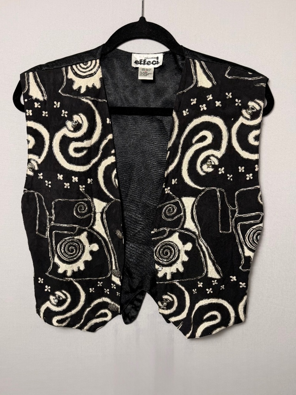 Vintage 90s Creazioni Effeci Beaded Art to Wear Black & White Vest, Size M